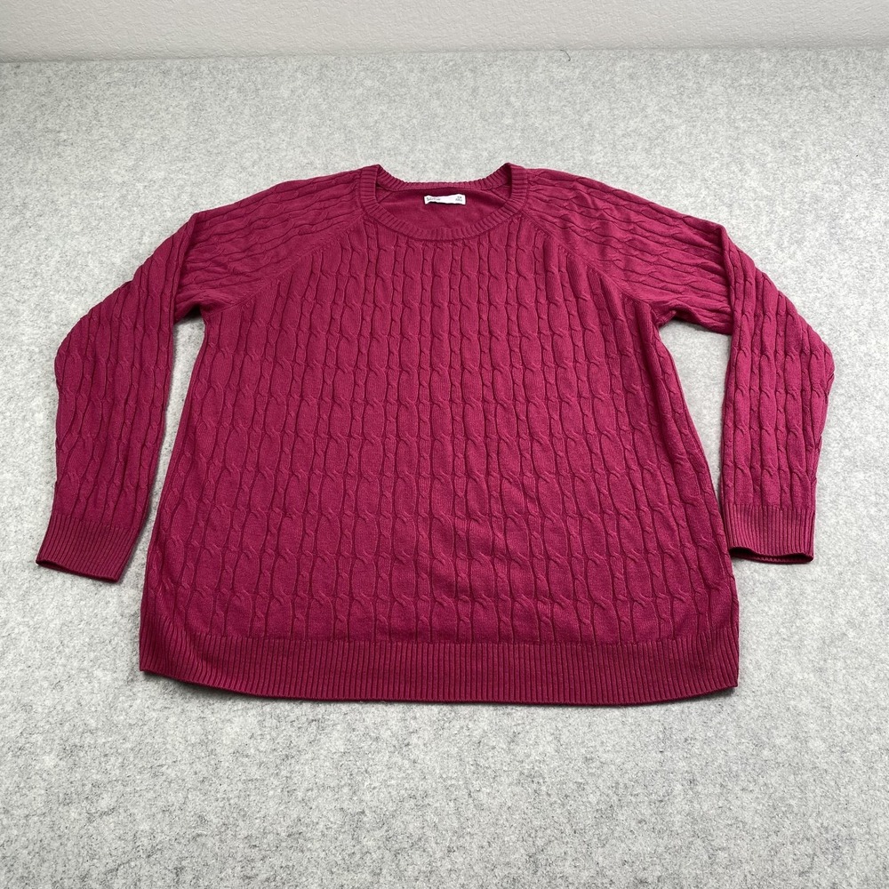 Croft & Barrow Sweater Womens 0X Pink Cable Knit Raglan Crewneck Pullover